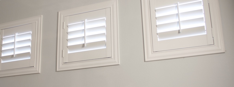 Small Windows in a New Brunswick Garage with Plantation Shutters